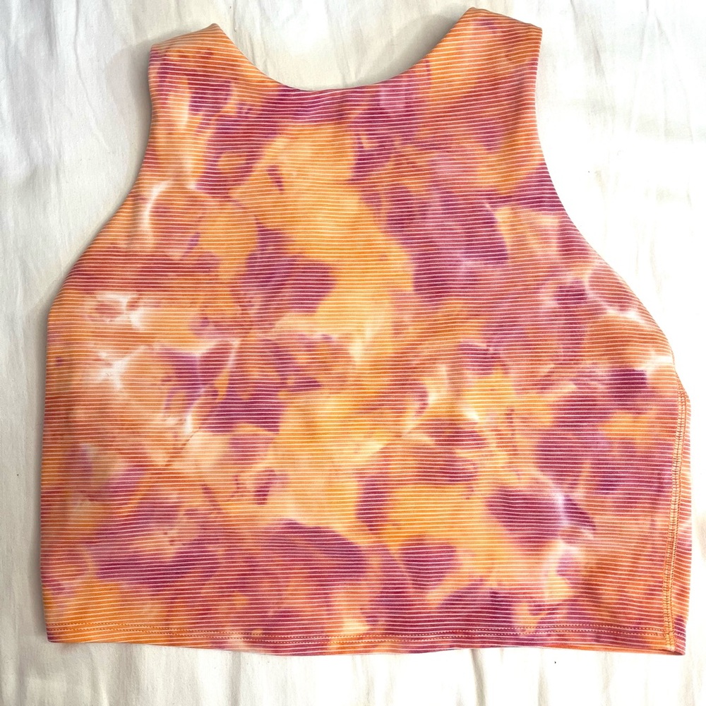Athleta Conscious Crop Tank Top Orange Pink Built in Bra Women’s Medium M